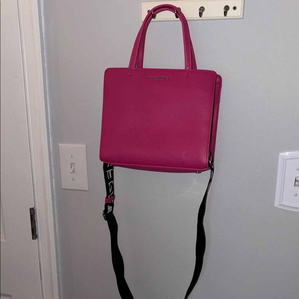 Karl Lagerfeld Paris Maybell fuchsia leather satchel